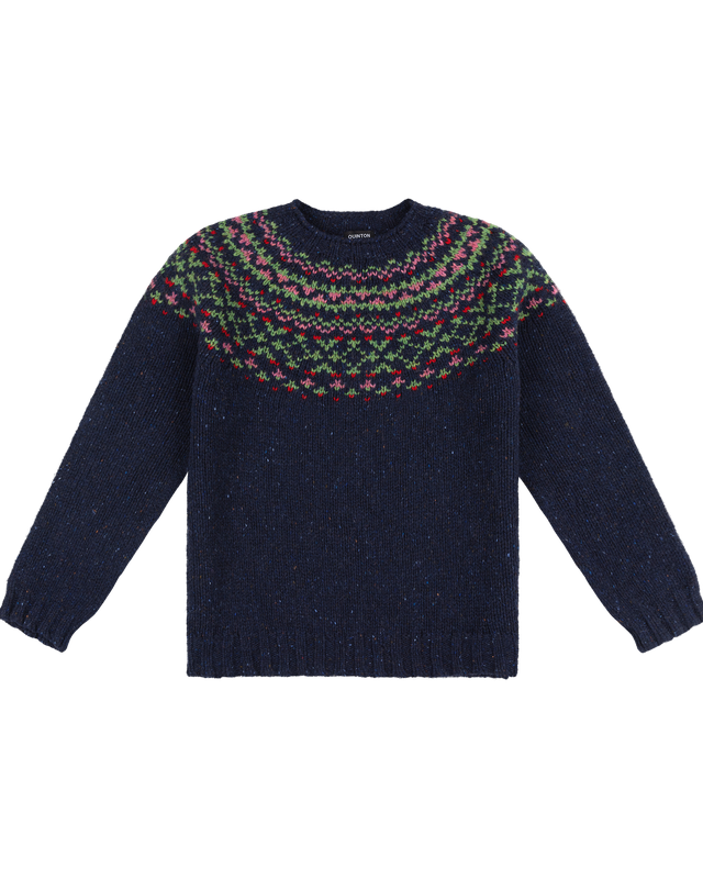 Donegal Chunky Fairisle Yoke Jumper in Navy Fleck