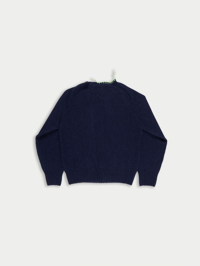 Embellished Crew Neck Cardigan - Navy