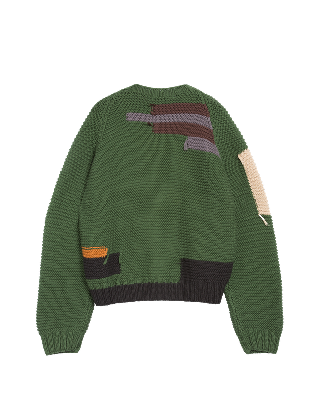 Atomic Cardigan - Green Hand Knit Colour Blocks