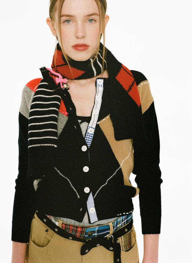 Argyle Crew Neck Cardigan - Multi