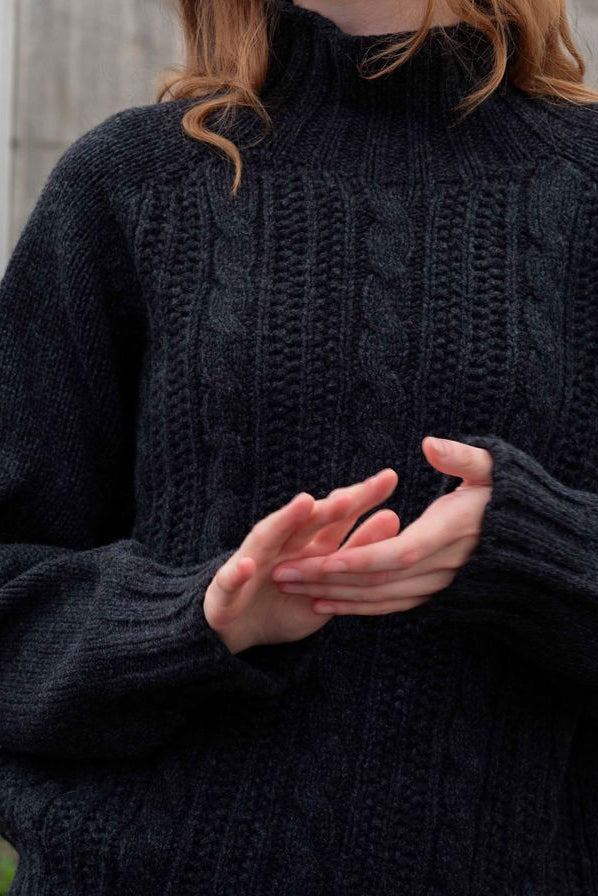 Cable High-Neck Chunky Jumper in Charcoal