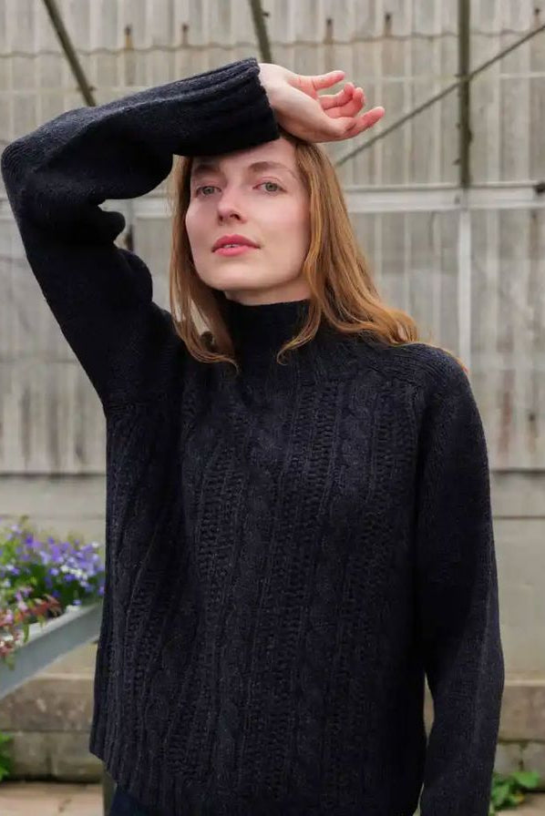 Cable High-Neck Chunky Jumper in Charcoal