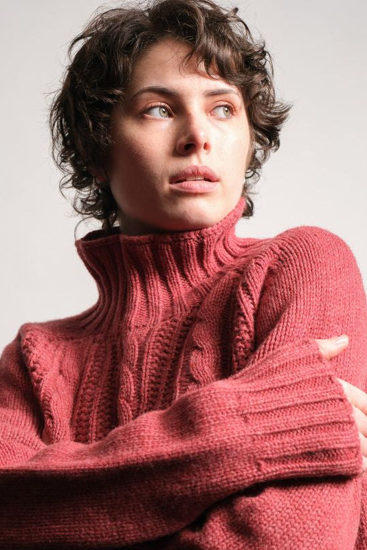 Cable High-Neck Chunky Jumper in Cinder
