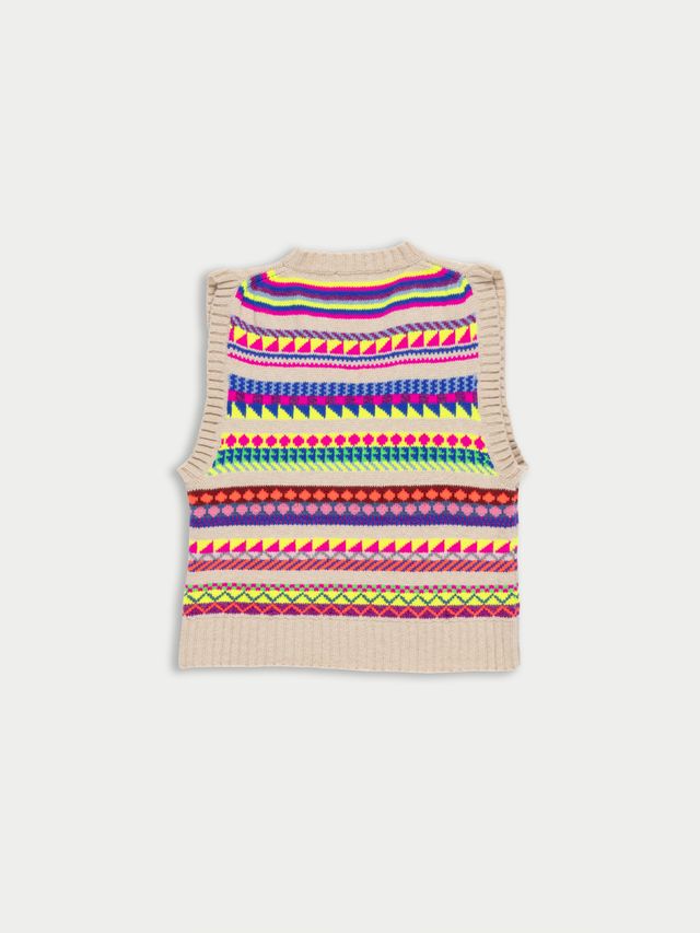 Neon Fairisle V-Neck Vest - Multi