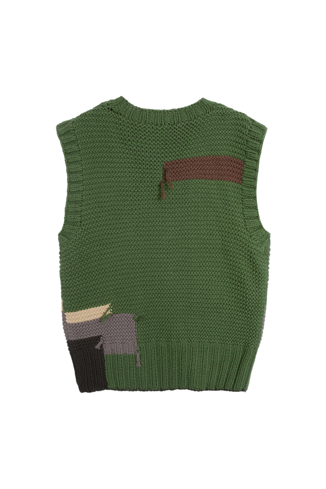 Heidi Vest - Green Hand Knit Colour Blocks
