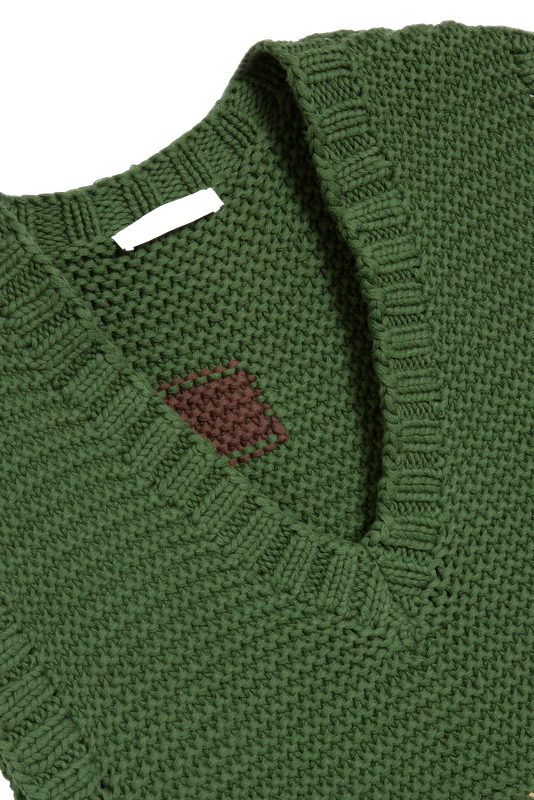 Heidi Vest - Green Hand Knit Colour Blocks