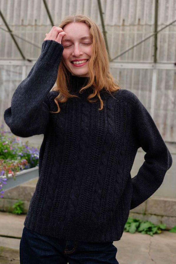 Cable High-Neck Chunky Jumper in Charcoal