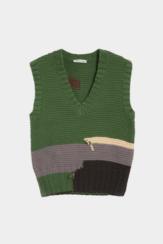 Heidi Vest - Green Hand Knit Colour Blocks