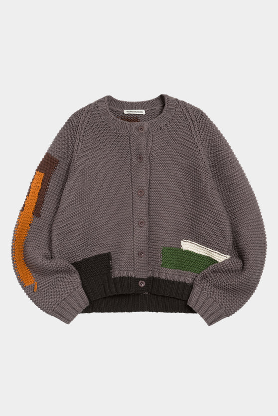 Atomic Cardigan - Grey Hand Knit Colour Blocks