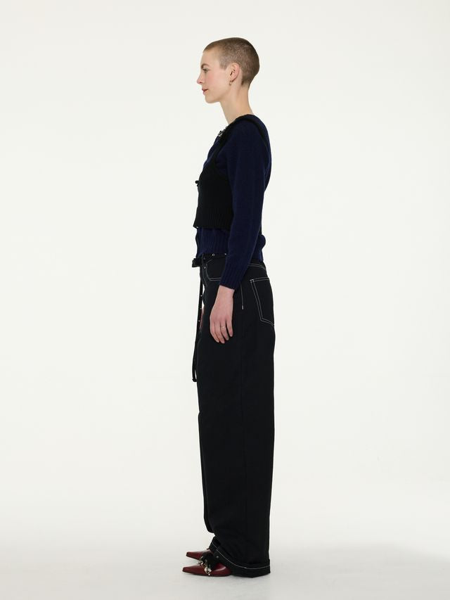Embellished Crew Neck Cardigan - Navy