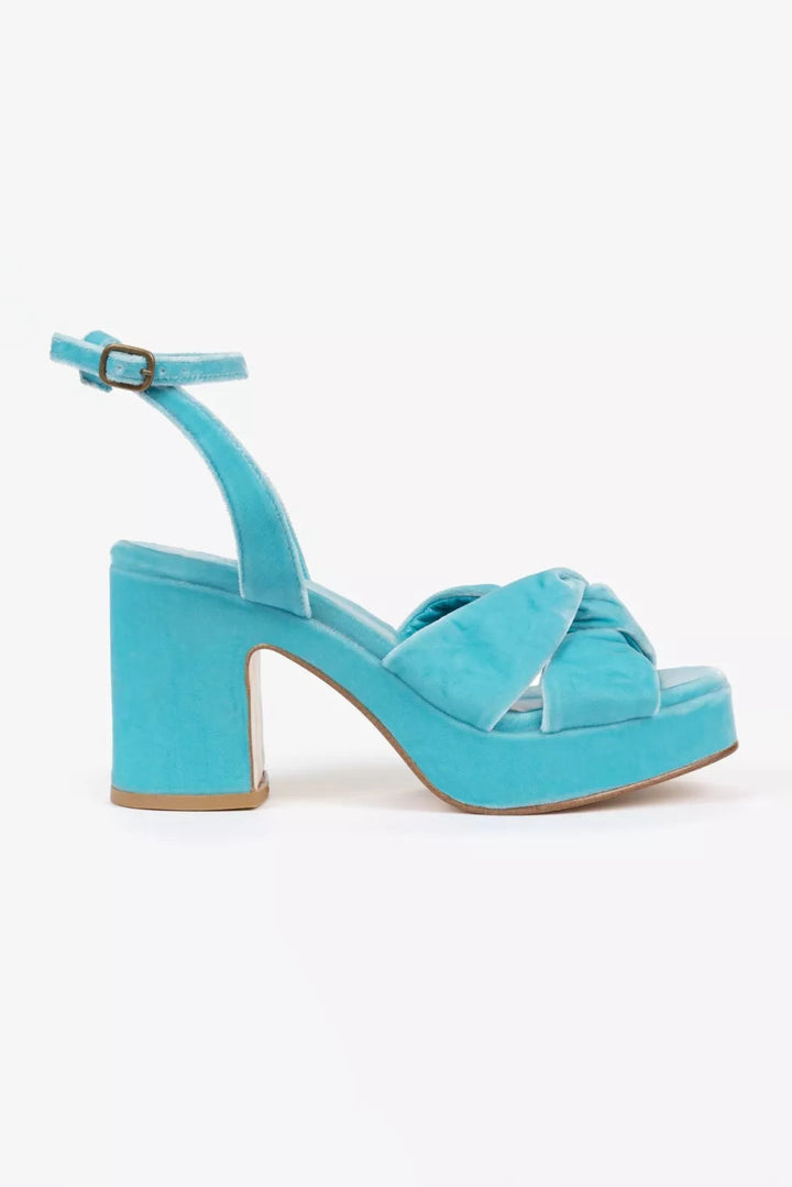 Hibiscus Platform Velvet Sandal - Turquoise - Frontiers Woman