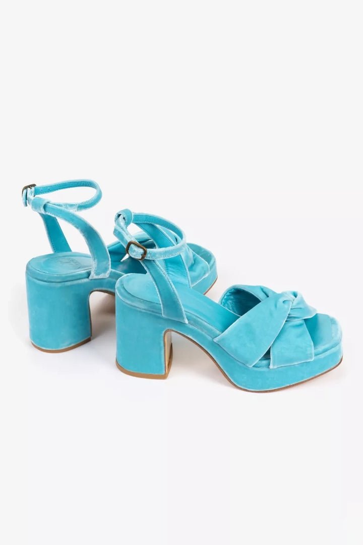 Hibiscus Platform Velvet Sandal - Turquoise - Frontiers Woman