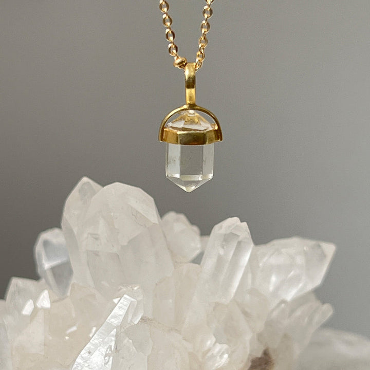 Mini Double Point Rock Crystal Pendant Necklace