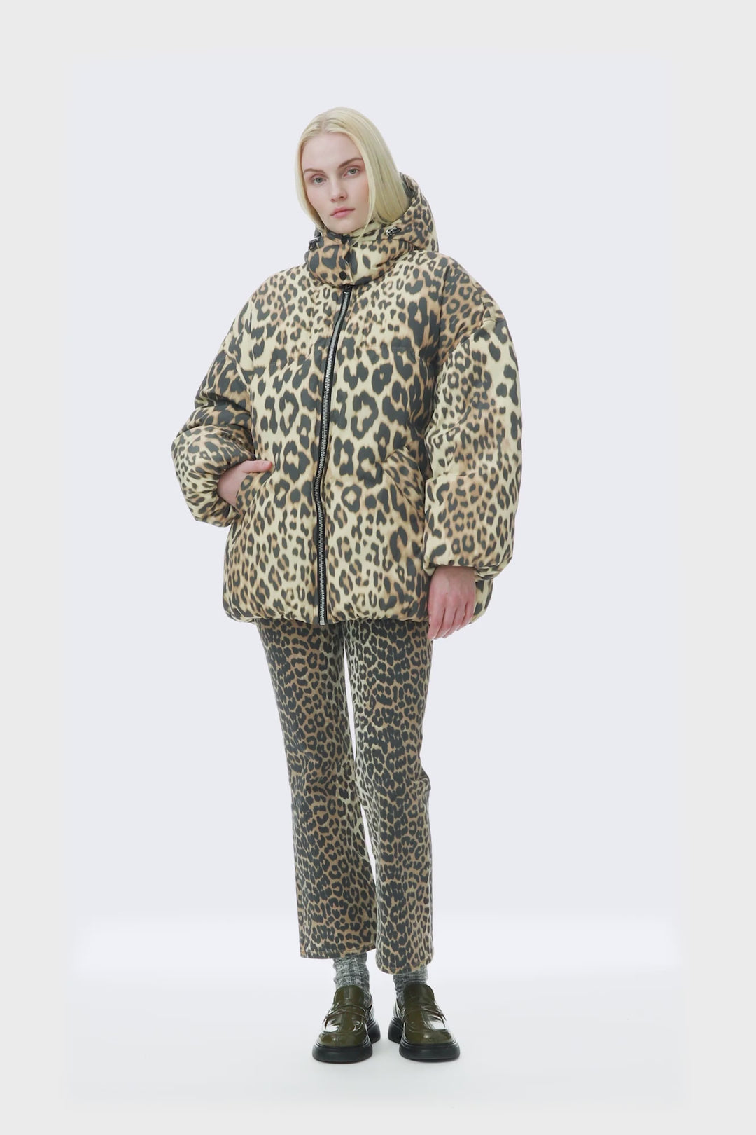 Midi Puffer Jacket - Leopard