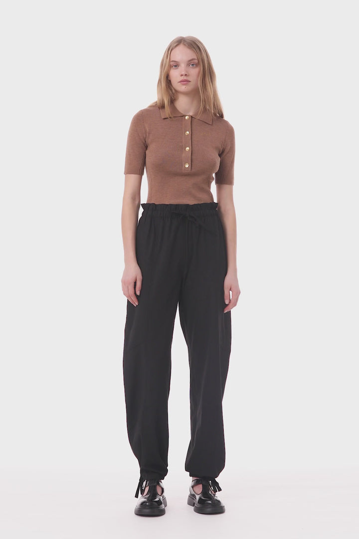 Drapey Melange Elasticated Waist Pants - Black