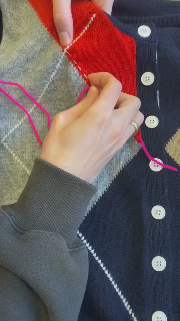 Argyle Crew Neck Cardigan - Multi