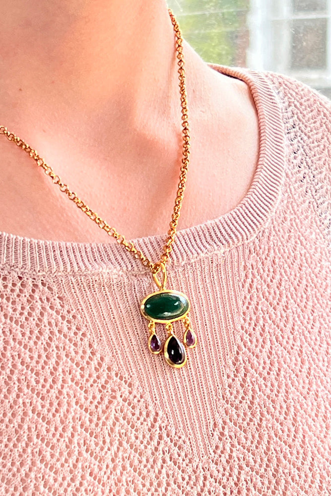Rosa Green Onyx & Amethyst Pendant Necklace
