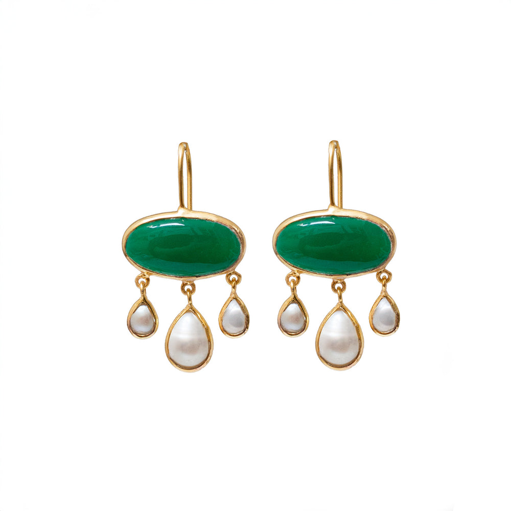 Rosa Oval Green Onyx & Pearl Earrings