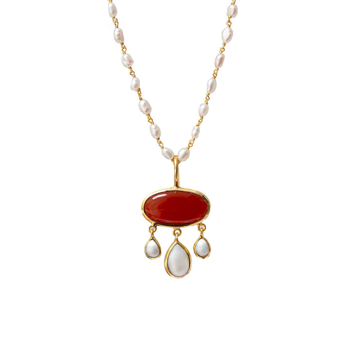 Rosa Red Onyx & Pearl Pendant Necklace