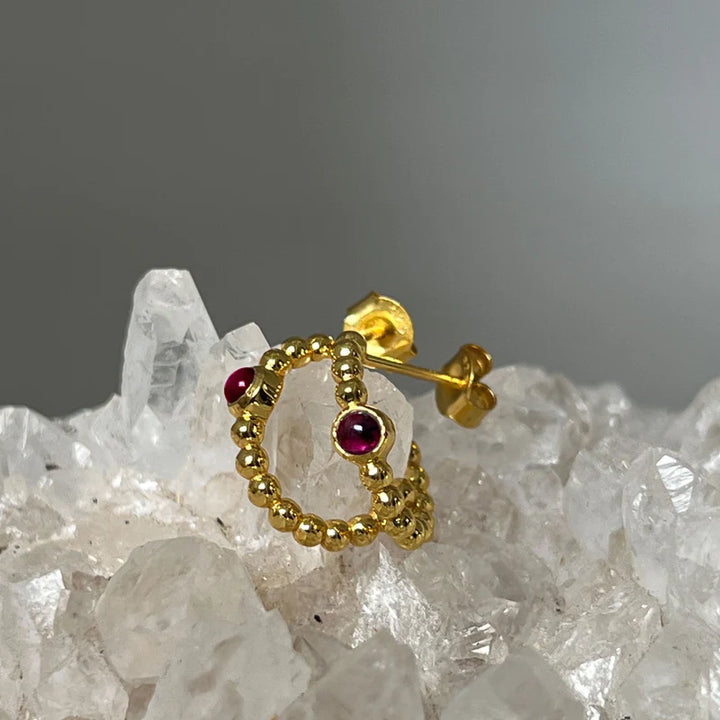 Small Creole Bubble Garnet Earrings