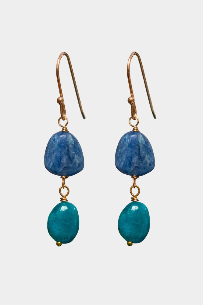 Unique Kyanite And Apatite Drop Earrings