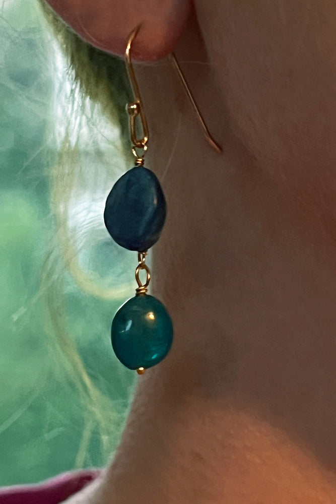 Unique Kyanite And Apatite Drop Earrings